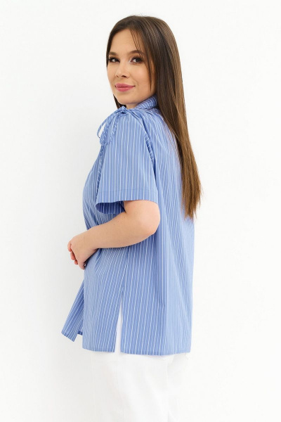 Блуза летняя на каждый день из текстиля с отложным воротником Магия моды 2258 голубой_полоска - фото 3