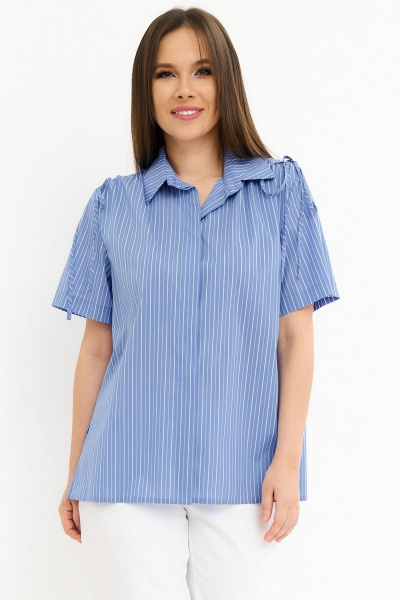 Блуза летняя на каждый день из текстиля с отложным воротником Магия моды 2258 голубой_полоска - фото 2