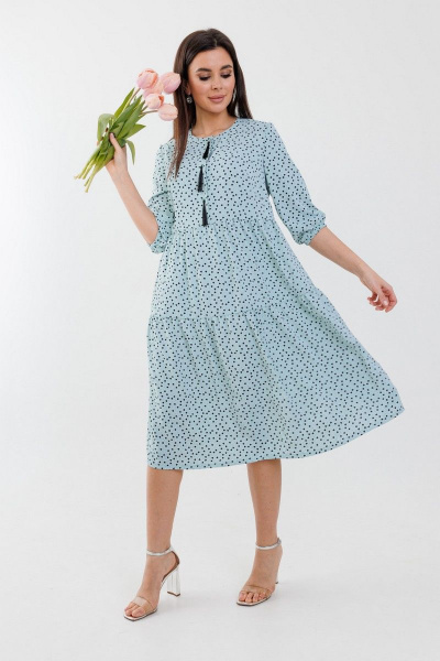 Платье приталенное с воланами и пуговицами на каждый день Anelli 833 мята - фото 1