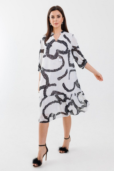 Летнее белое платье трапеция с разрезами и вышивкой Anelli 1354 - фото 1