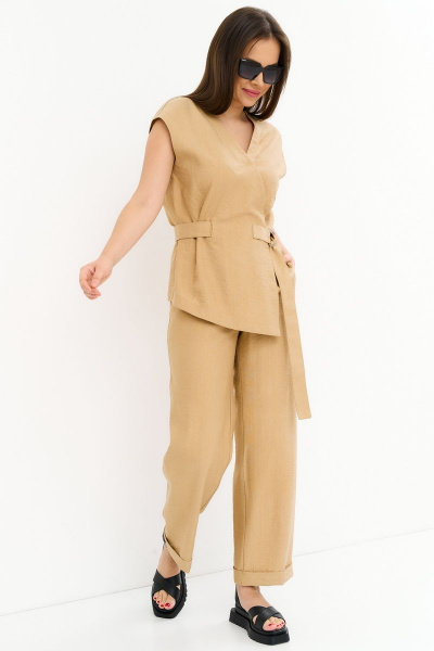 Элегантный комплект блуза и брюки с запахом из текстиля Магия моды 2247 беж - фото 1