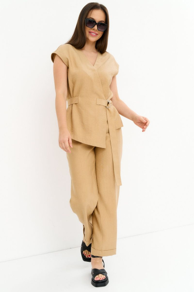 Элегантный комплект блуза и брюки с запахом из текстиля Магия моды 2247 беж - фото 6