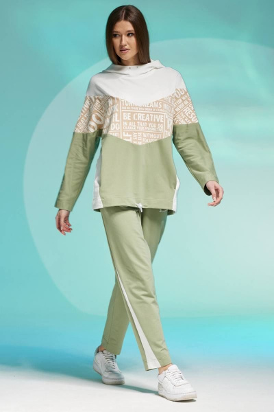 Трикотажный джемпер с капюшоном и брюки с принтом Faufilure C1371 хаки - фото 2