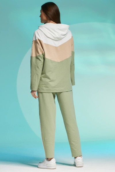 Трикотажный джемпер с капюшоном и брюки с принтом Faufilure C1371 хаки - фото 5