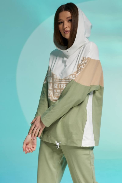 Трикотажный джемпер с капюшоном и брюки с принтом Faufilure C1371 хаки - фото 4