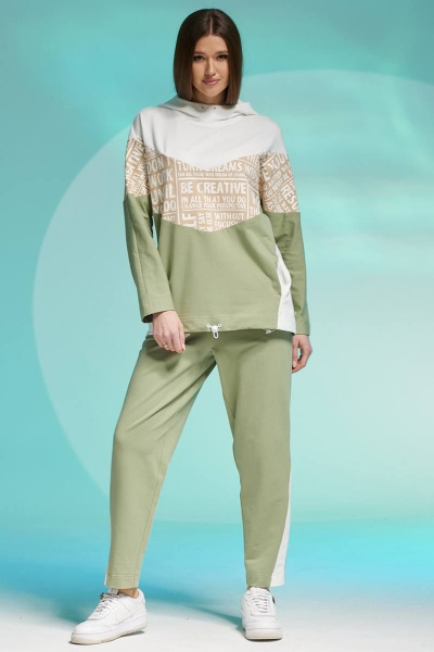 Трикотажный джемпер с капюшоном и брюки с принтом Faufilure C1371 хаки - фото 1
