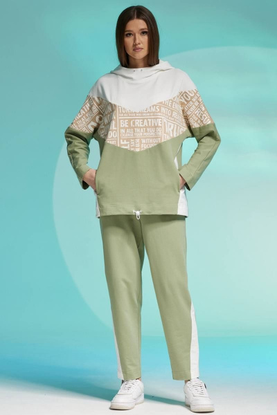 Трикотажный джемпер с капюшоном и брюки с принтом Faufilure C1371 хаки - фото 3
