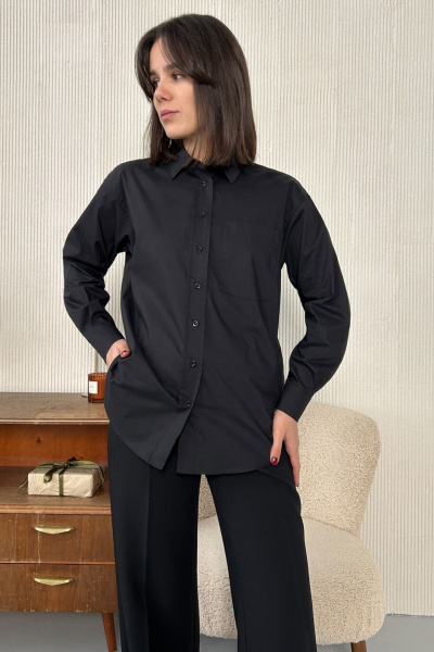 Блузка женская с ярким принтом из хлопка и пуговицами Панда 112540w черный - фото 1