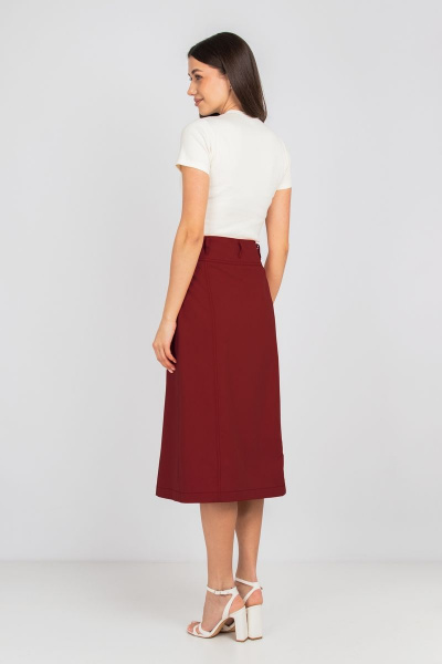 Трапециобразная хлопковая юбка с карманами и пуговицами Mirolia 1113 бордо - фото 3