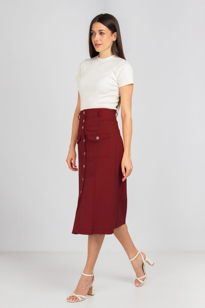 Трапециобразная хлопковая юбка с карманами и пуговицами Mirolia 1113 бордо - фото 1