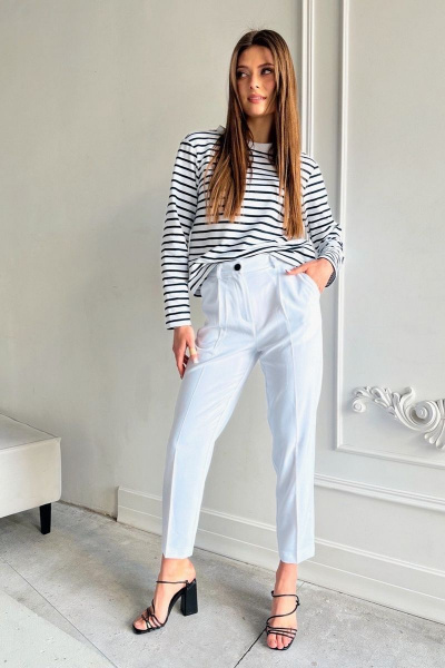 Белые прямые брюки лета из хлопка и текстиля AURA otd 4087 - фото 5