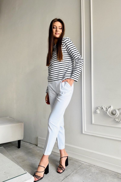 Белые прямые брюки лета из хлопка и текстиля AURA otd 4087 - фото 3