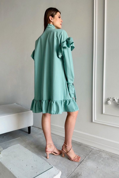 Бирюзовое платье оверсайз из текстиля и хлопка AURA otd 3196 - фото 6