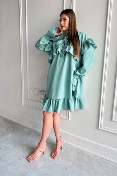 Бирюзовое платье оверсайз из текстиля и хлопка AURA otd 3196 - фото 4