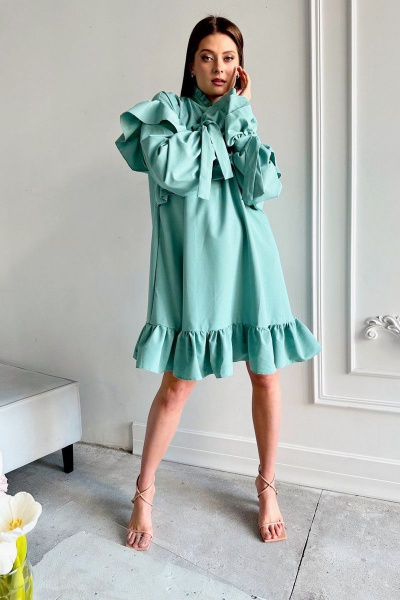 Бирюзовое платье оверсайз из текстиля и хлопка AURA otd 3196 - фото 1