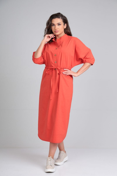 Свободное платье из текстиля с ремнем и рукавом до локтя AXXA 55196 - фото 5