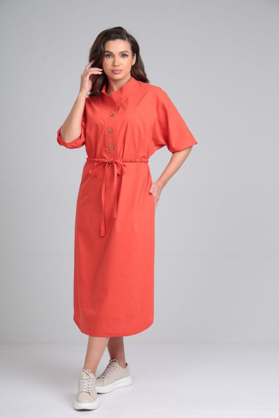 Свободное платье из текстиля с ремнем и рукавом до локтя AXXA 55196 - фото 4