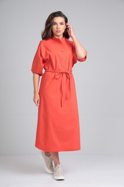 Свободное платье из текстиля с ремнем и рукавом до локтя AXXA 55196 - фото 3