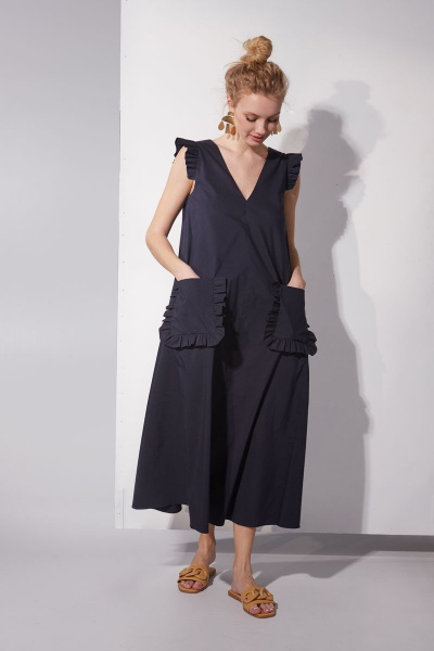 Платье-халат из хлопка с разрезами и накладными карманами DAVYDOV 9202 - фото 1