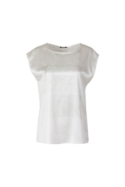 Белая атласная блуза с разрезами и печатью Elema 2К-12491-1-164 белый/олива_принт - фото 2