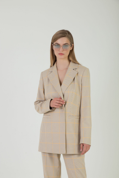 Желтые деловые брюки из текстиля, с карманами Elema 3К-12452-1-164 жёлтая_клетка - фото 2