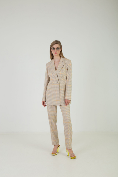 Желтые деловые брюки из текстиля, с карманами Elema 3К-12452-1-164 жёлтая_клетка - фото 1