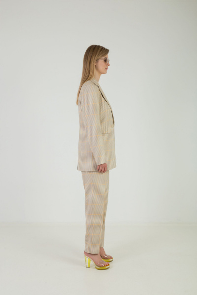 Желтые деловые брюки из текстиля, с карманами Elema 3К-12452-1-164 жёлтая_клетка - фото 3