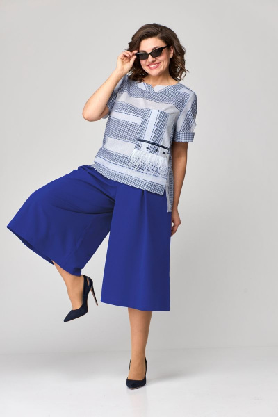 Костюм женский с фигурным вырезом и накладным карманом ALEZA 1128 василек - фото 1