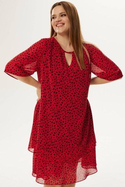 Платье шифоновое нарядное с воланом и поясом Ma Сherie 4015 красный - фото 8