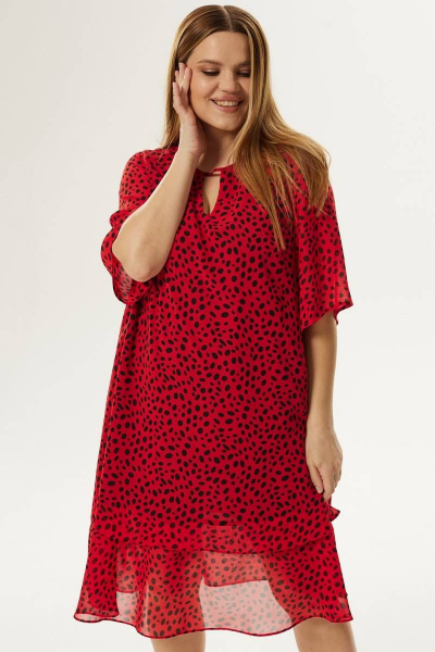 Платье шифоновое нарядное с воланом и поясом Ma Сherie 4015 красный - фото 7