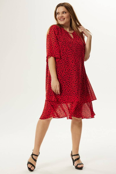 Платье шифоновое нарядное с воланом и поясом Ma Сherie 4015 красный - фото 5