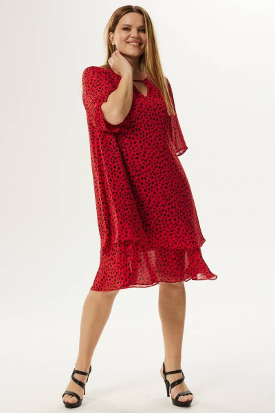 Платье шифоновое нарядное с воланом и поясом Ma Сherie 4015 красный - фото 3