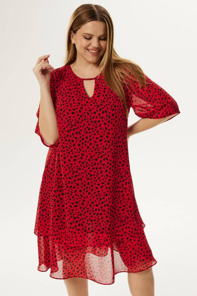 Платье шифоновое нарядное с воланом и поясом Ma Сherie 4015 красный - фото 1