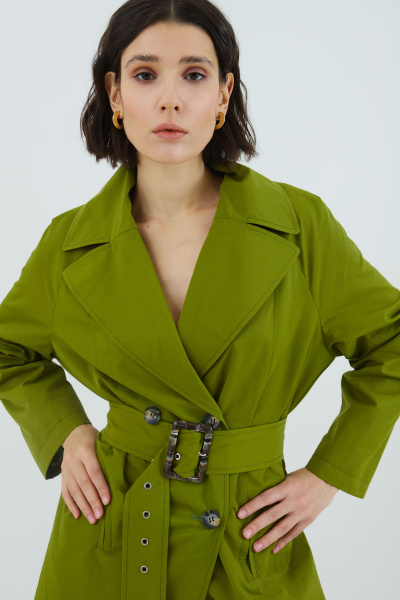 плащ на каждый день зеленый с хлопком и текстилем Elema 2-12546-1-164 хаки - фото 2