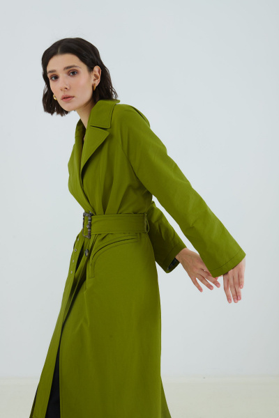 плащ на каждый день зеленый с хлопком и текстилем Elema 2-12546-1-164 хаки - фото 3