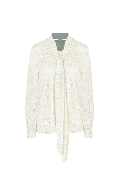 Демисезонная блуза из текстиля с шарфом Elema 2К-10989-1-164 принт_молочный - фото 1