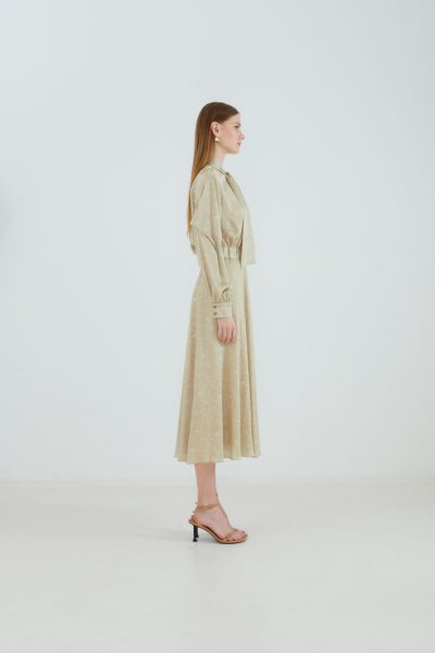 Демисезонная бежевый блуза с разрезами и шарфом Elema 2К-10989-1-164 принт_песочный - фото 2