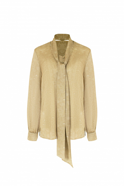 Демисезонная бежевый блуза с разрезами и шарфом Elema 2К-10989-1-164 принт_песочный - фото 4