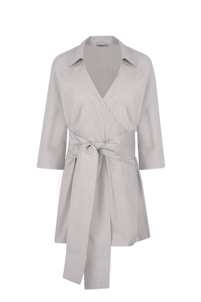 Блуза с запахом, с разрезами, серая, из хлопка Elema 2К-12504-1-164 серый - фото 1