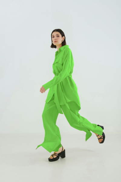Брюки из текстиля, зеленые, с шлицами, демисезон Elema 3К-12527-1-164 зелёный - фото 1