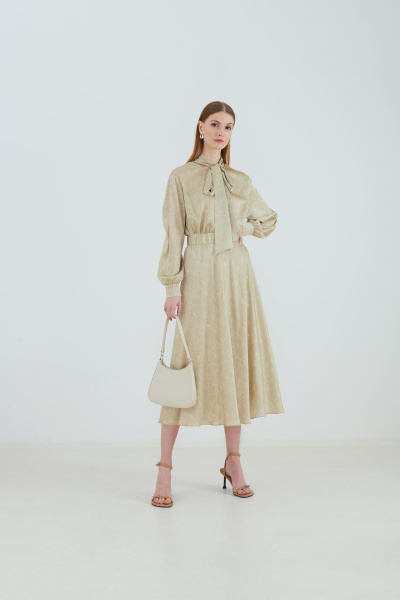 Юбка расклешенная длинная с поясом на резинке Elema 4К-10985-1-170 принт_песочный - фото 1