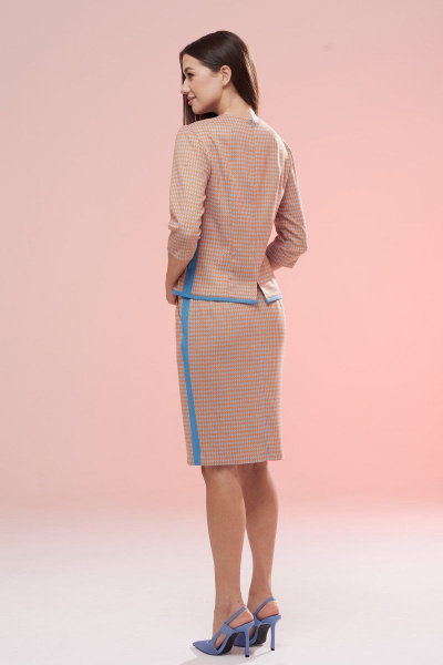 Демисезонный текстильный комплект: блузка и юбка с контрастными деталями Ларс Стиль 767 оранжева-голубая_лапка - фото 4