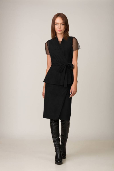 Жилет из искусственной замши с отрезной баской и ремнем GlasiO 16009- 7 - фото 1