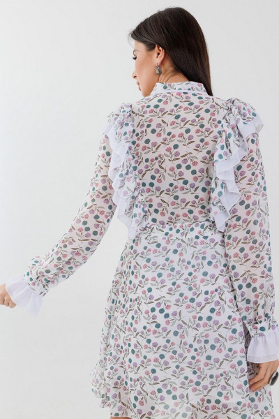 Платье из принтованного шифона с воланами и подкладкой Anelli 1030 белый - фото 2