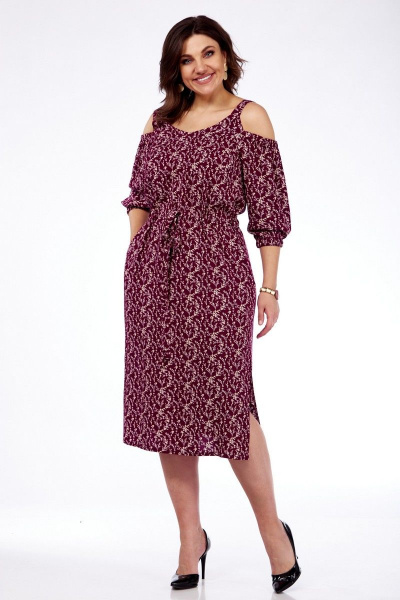 Платье летнее приталенное с карманами и разрезами Abbi 1005 бордо - фото 4