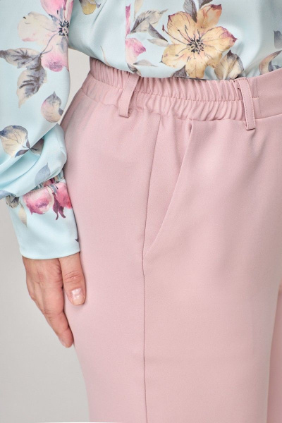Брюки розовые летние с эластичным поясом и боковыми карманами Abbi 2002 пудра - фото 5