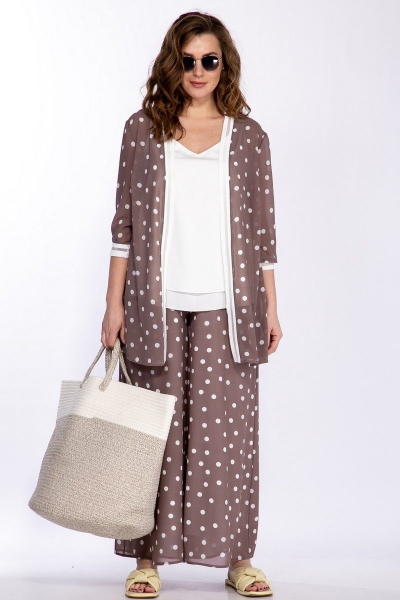 Летний костюм блузка, кардиган и кюлоты свободного силуэта Belinga 2253 капучино - фото 2