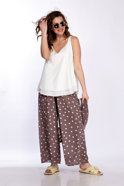 Летний костюм блузка, кардиган и кюлоты свободного силуэта Belinga 2253 капучино - фото 9