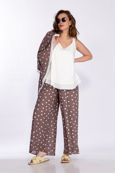 Летний костюм блузка, кардиган и кюлоты свободного силуэта Belinga 2253 капучино - фото 7