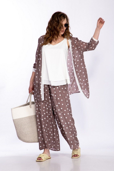 Летний костюм блузка, кардиган и кюлоты свободного силуэта Belinga 2253 капучино - фото 4